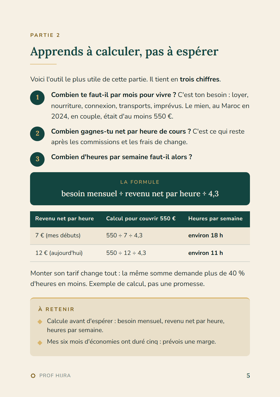 Aperçu d'une page du guide : la méthode de calcul en trois chiffres