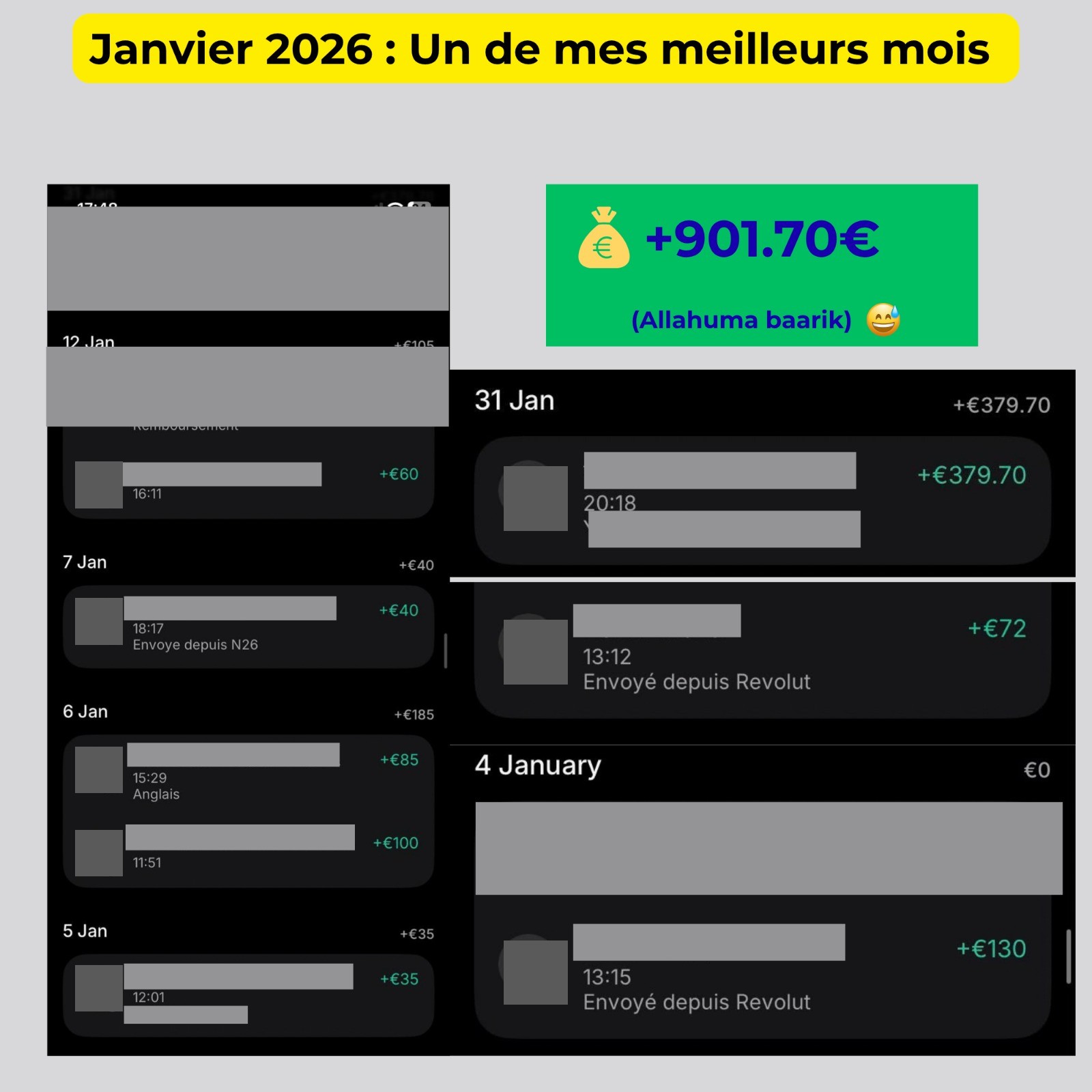 Capture masquée des paiements de janvier 2026
