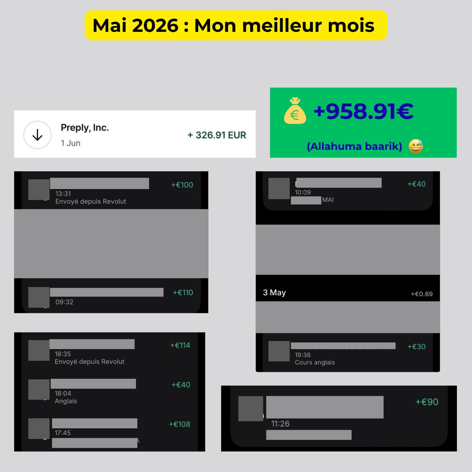 Capture masquée des paiements de mai 2026